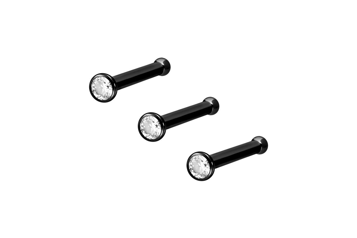 3er Set Titan Nasenstecker Nasenpiercing Pin KRISTALL